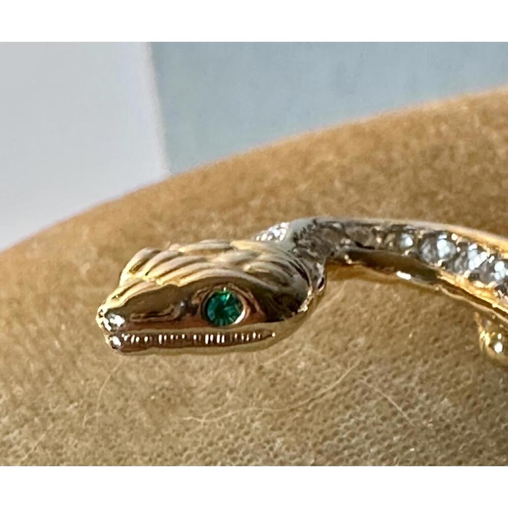 Elegant Gold Snake Brooch with Rhinestones by Swarovski - Picture 8 of 9